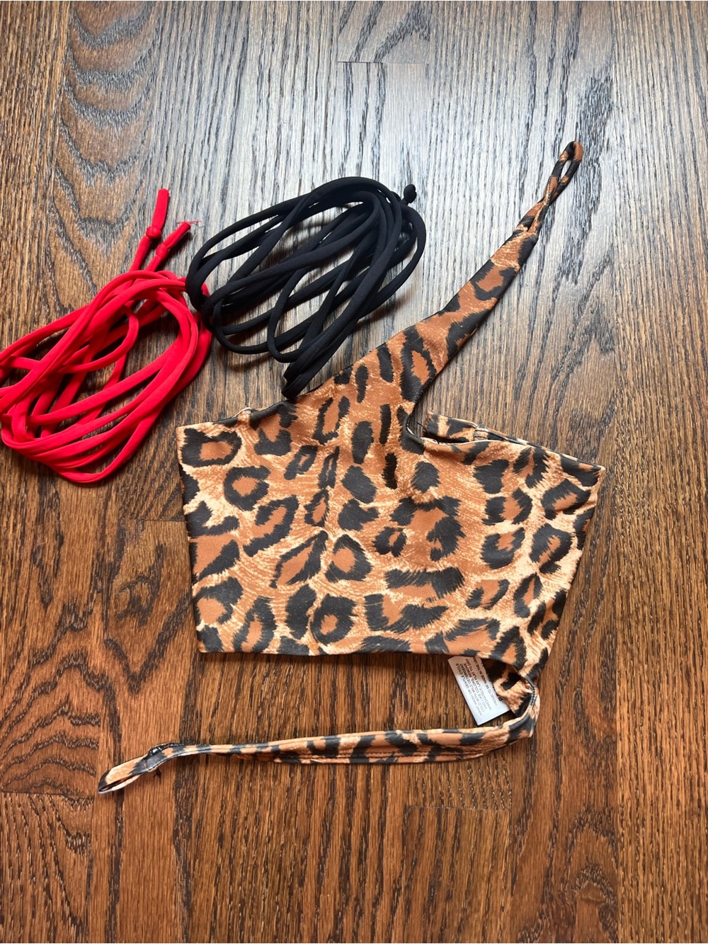 Tiger Friday Bronx Crop top. Leopard Print with red and black strings. Adult XS.